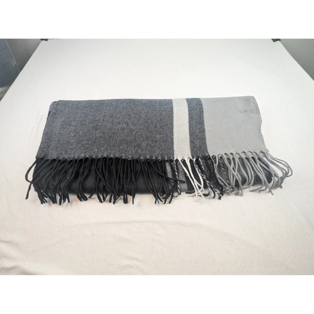 Unbranded Black Grey Color Block Open Poncho Wrap Fringed Oversized Shawl OS